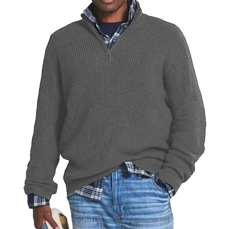 Men’s Zip Stand Collar Casual Knit Sweater