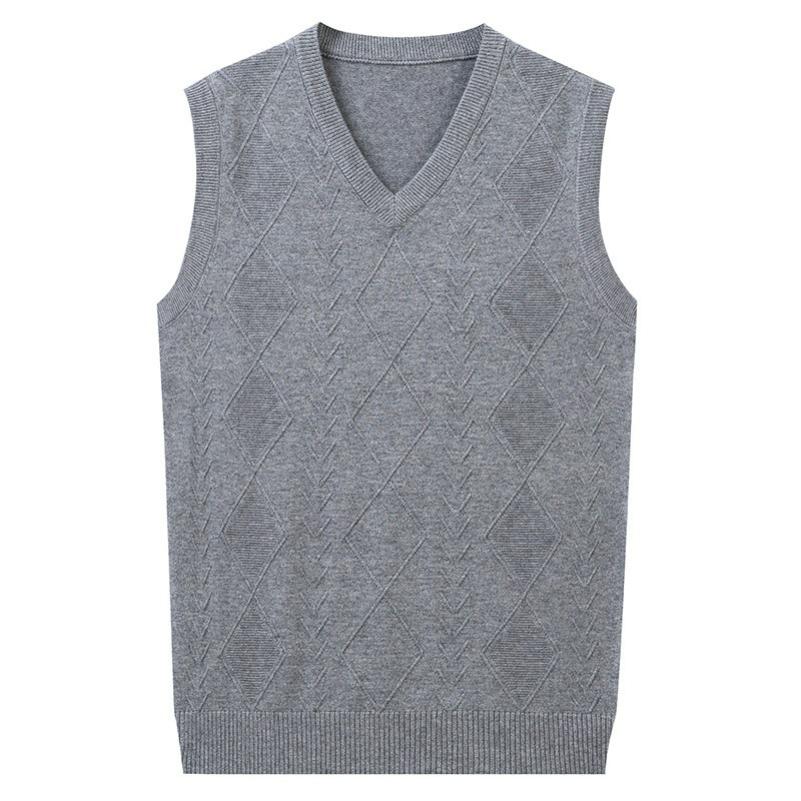 

Осенний мужской шерстяной жилет, вязаный мужской повседневный свободный жилет с V-образным вырезом, свитер S серый