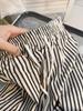 Women's Summer Striped Tie-Waist Wide-Leg Pants - Petite Fit, 145cm, Casual Lazy Style