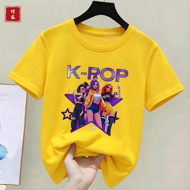 Childrens Kpop Demon Hunter Tshirt girls shortsleeved Tshirt childrens Saja Tshirt childrens casual clothing
