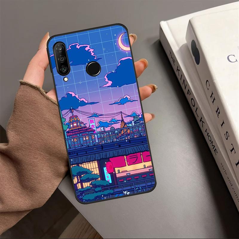 Neon Village Bathhouse Night For Huawei Nova 12s 12i 11i 8i 7i 9 10 SE Y90 Y60 Y70 Y72 Y61 Y91 P30 P40 Lite P60 Pro Case