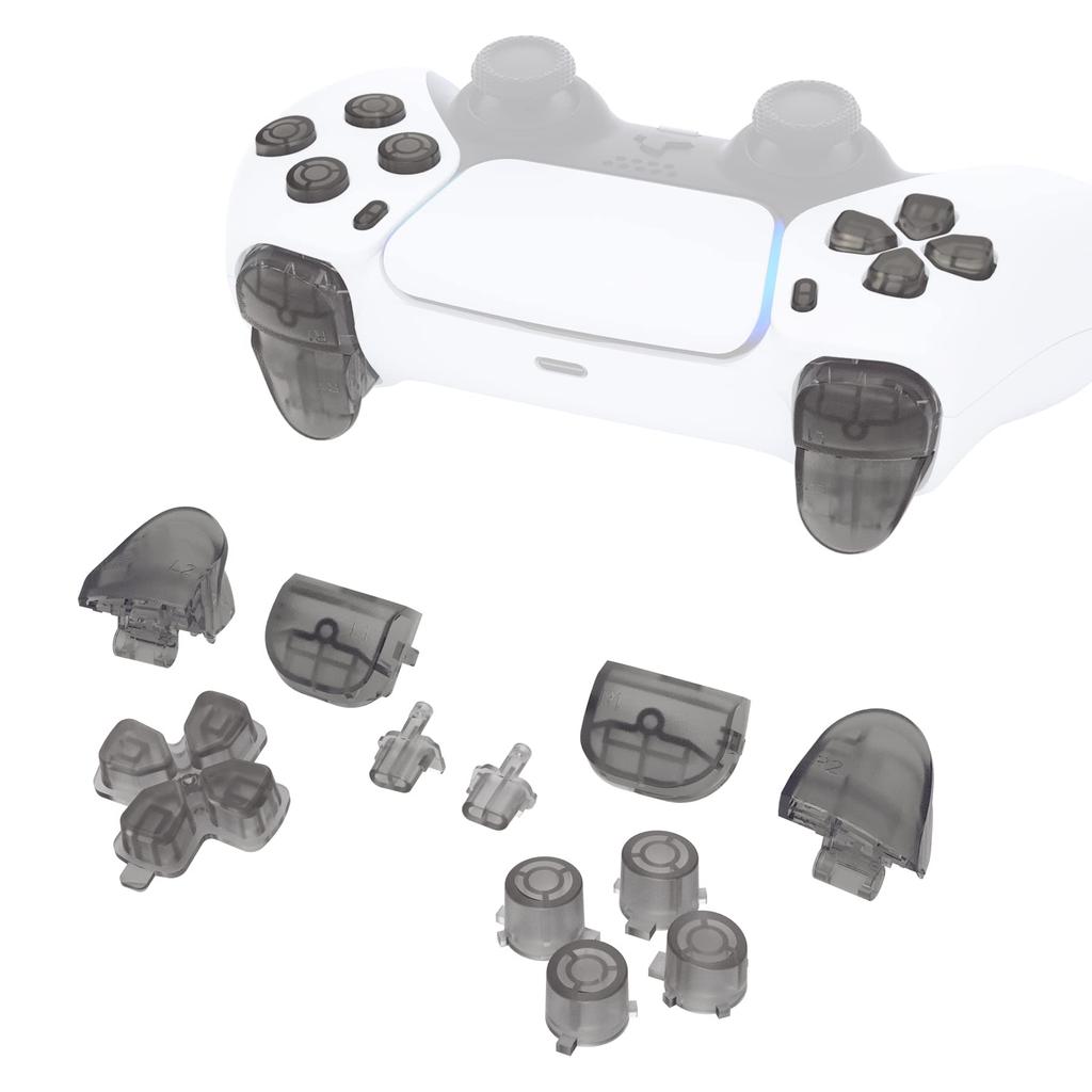 EXtremeRate Sostituzione per Controller PS5 Share Set Completo Pulsanti Opzionale Trasparente per Controller PlayStation 5 Controller Non Incluso D-Pad
