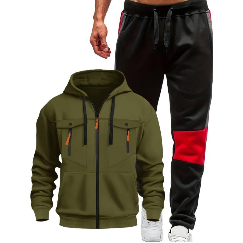 Men's Multi-Pocket Long Sleeve Zip Casual Hoodie Set