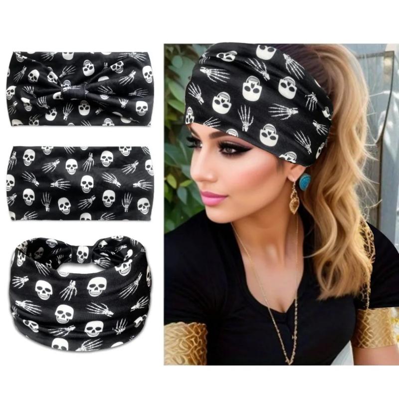 Halloween Print Headbands Women Girls Fashion Hair Bands Skull Vintage Cross Turban Bandage Bandanas Hairbands Hair Accessories