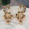 Oil Dripping Multi-color Ethnic Style Half-moon Indian Trendy Bell Ladies Earrings