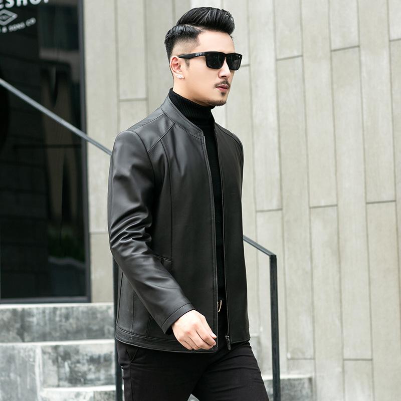 Spring and Autumn New Men's Sheepskin Genuine Leather Jacket Men's Lapel Slim Leather Jacket