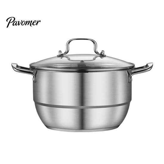 Double Handle Stockpot Stainless Steel Soup Pot with Steaming Sheet, Large Capacity Durable Cookware Dual Stockpot, Anti-Scalding Cooking for