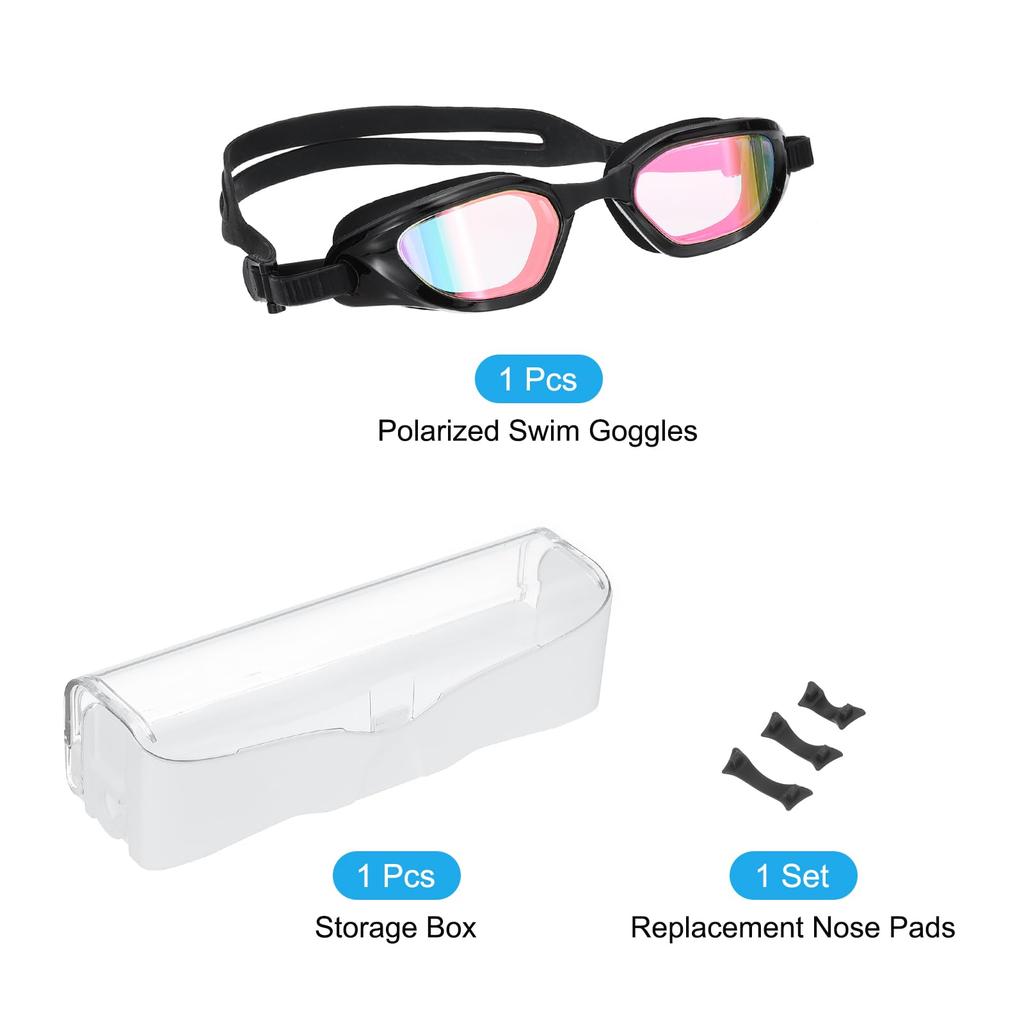 PATIKIL Unisex Polarized Swim Pool Swimming Sun with Storage for Adults and Goggles, Anti-Fog Goggles, Resistant, Leak-Free, Box, Teens, Black/Purple