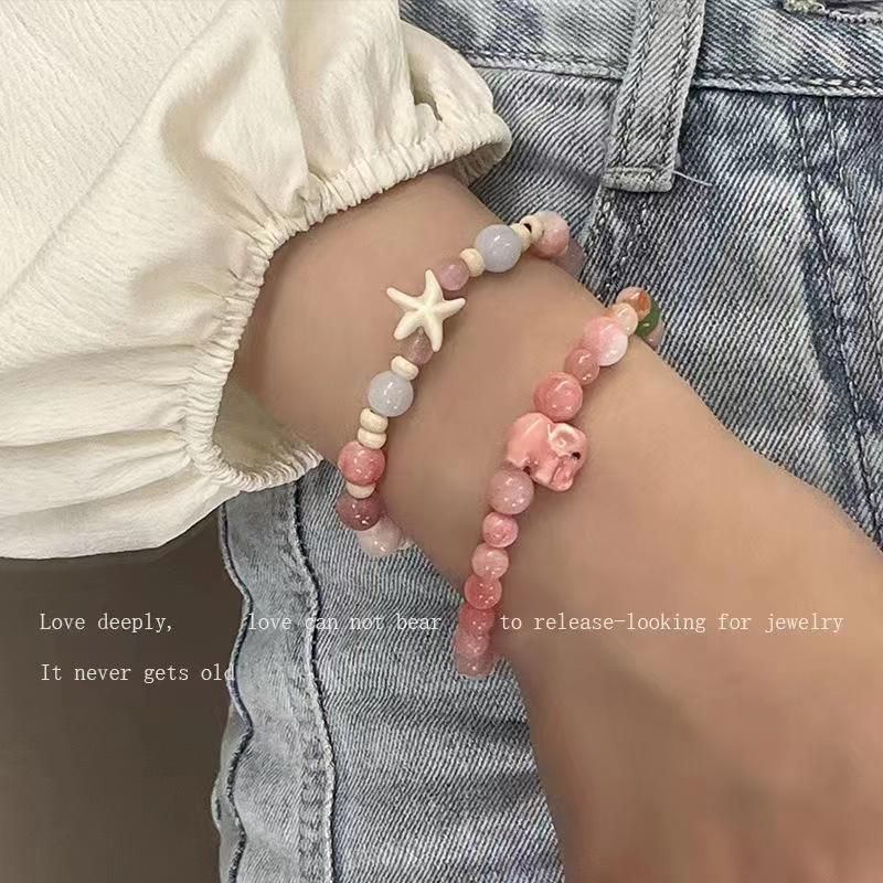 Dopamine Pink Elephant Ceramic Beaded Bracelet for Women: Unique, Sweet, and Versatile Design, Perfect for Students and Girlfriends.