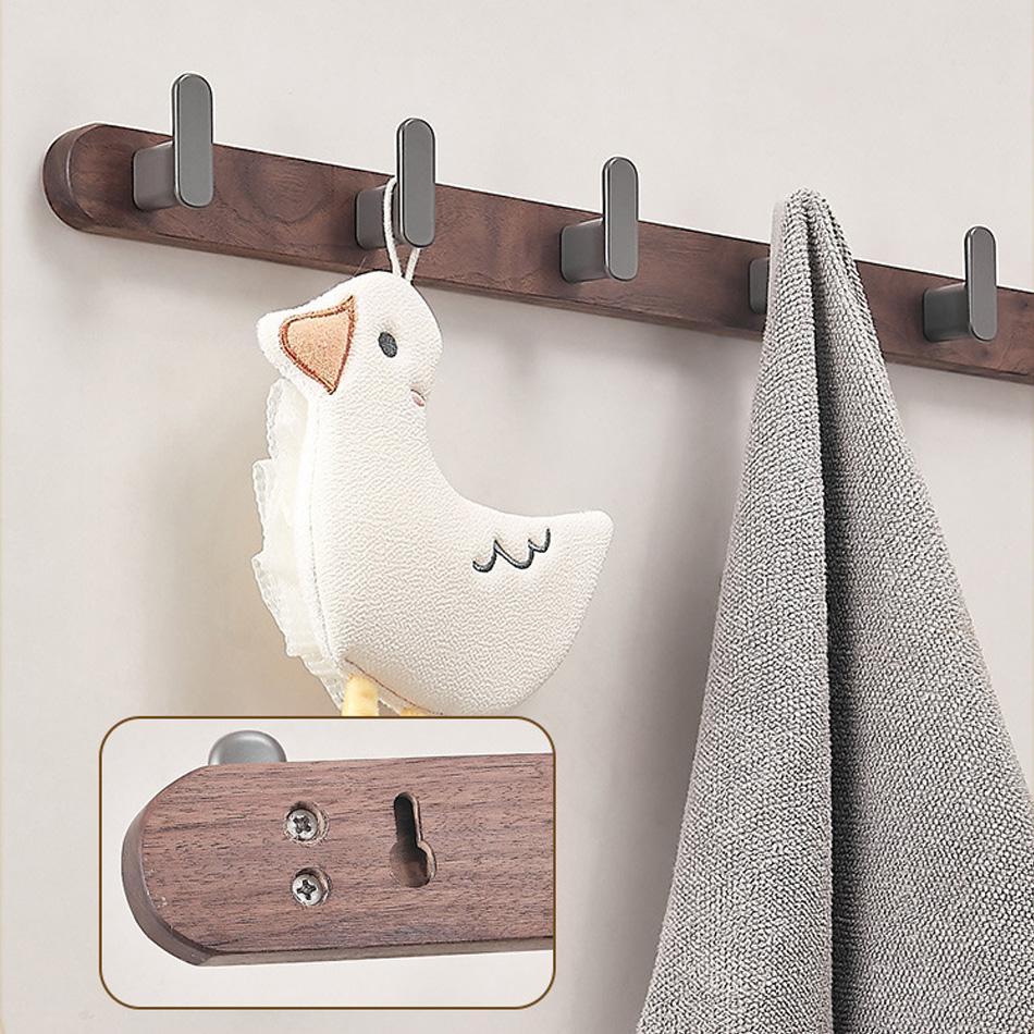 Walnut Wood Wall Hook Black Grey Aluminum Creative 3 4 5 Row Hooks for Bathroom Bedroom Decorative Coat Towel Key Holder Hanging