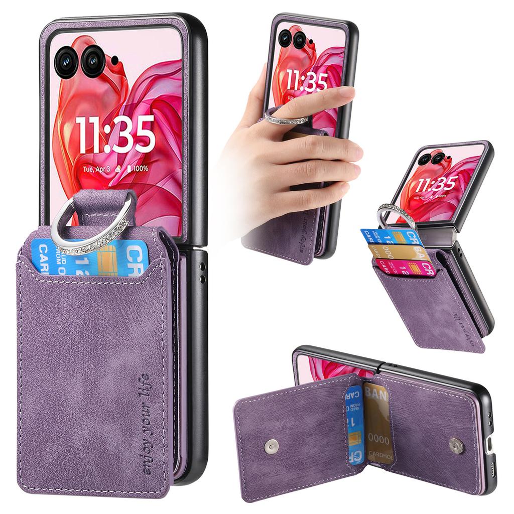 For Motorola Razr 50 Ultra 5G Case Card Holder Kickstand Retro Texture Leather Back Cover