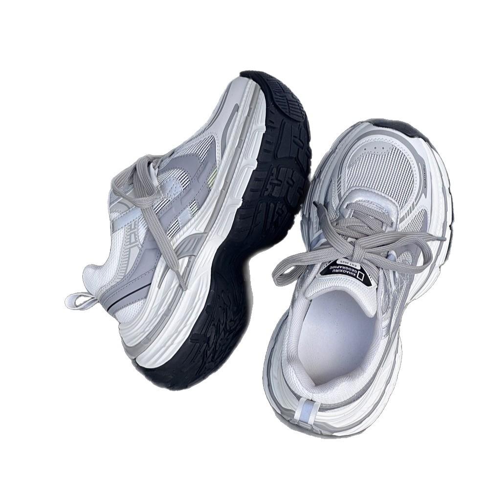 Thick-soled Paris Daddy Shoes Women's 2025 Summer New Leather Mesh Small Man Height Increase Breathable Mesh Casual Sports Shoes