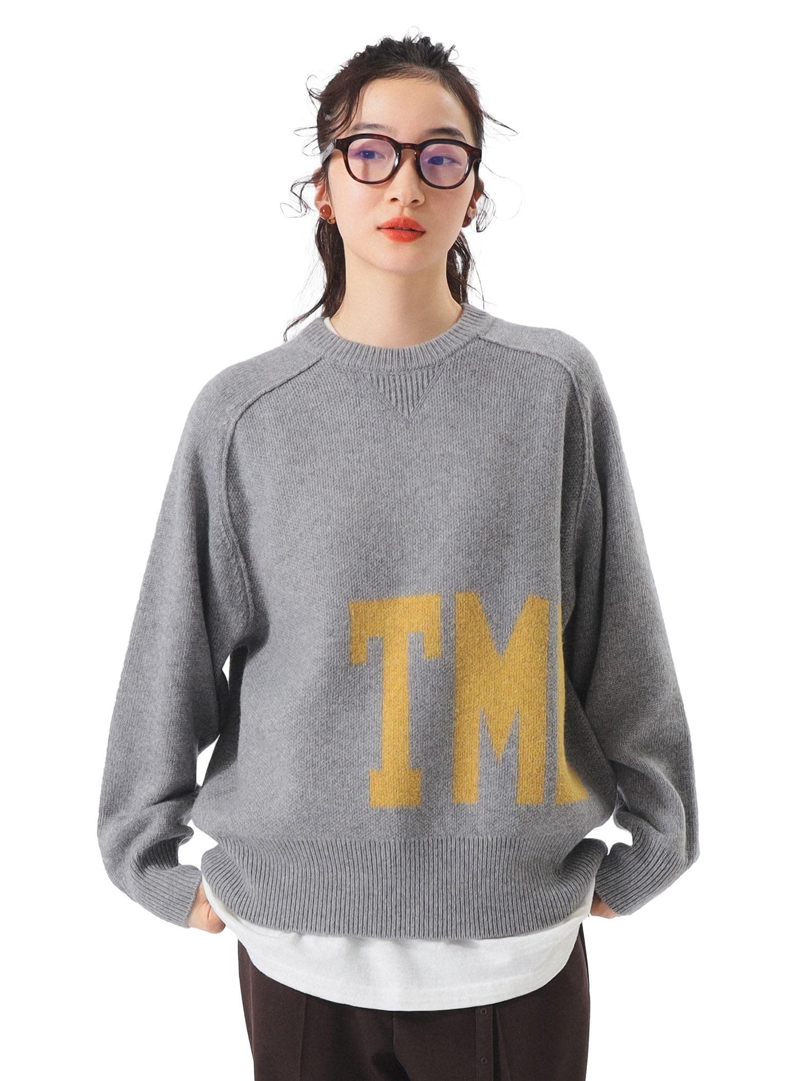 

Beams Boy Women s Large Size Knit Big Logo Crew Neck T.GRAY FREE