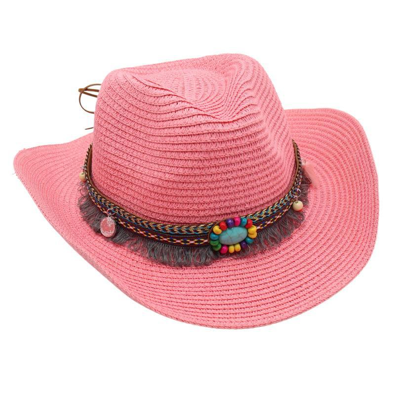 Western Cowboy Straw Hat Summer Sun Hat Beach Hat Ethnic Sun Hat Tibetan Curling