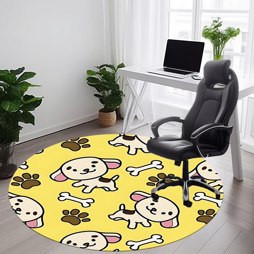 1PC Puppy Bone Office Round Area Rug, Mat Suitable For Office, Under Office Chairs Bedroom Living Room Home Decor, Room Deco