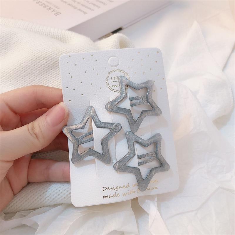 3/4pcs  Frosted Simple Hair Clips for Girls Star Oval Triangle Square Hair Clips Kids Snap Hair Clips Pentagram BB Clip