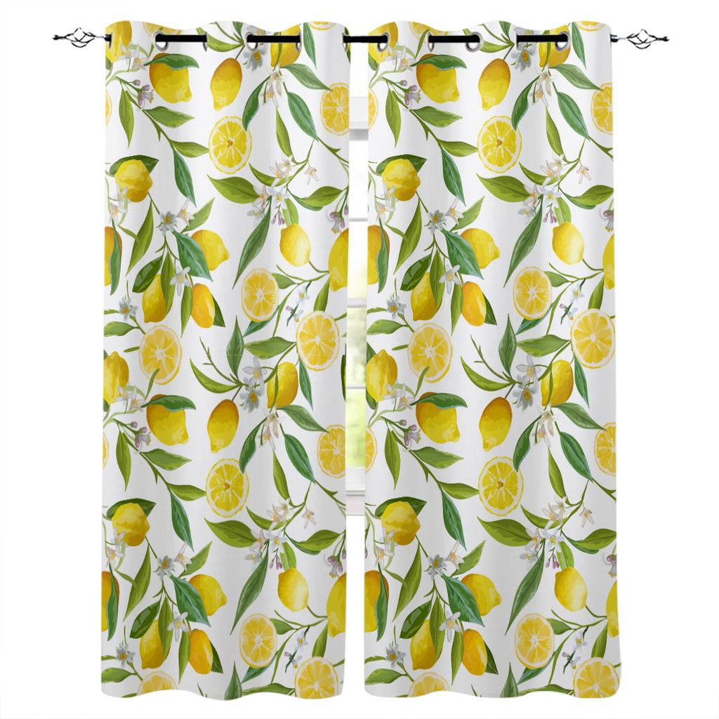 Yellow Fallen Leaves And Fruits Home Decor Window Curtains Bedroom Kitchen Curtain Panel Curtains for Living Room