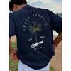 Men's Vacation Coconut Tree Letter Printed Comfortable Breathable Round Neck T-shirt Summer Outdoor Top