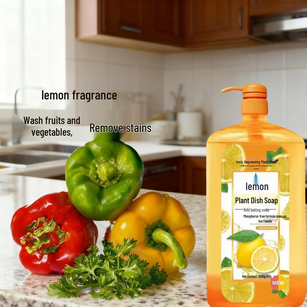 Lemon Dish Soap 1000g - Phosphorus-Free, Powerful Stain Removal, Deodorizing & Gentle on Hands (Large Bottle)