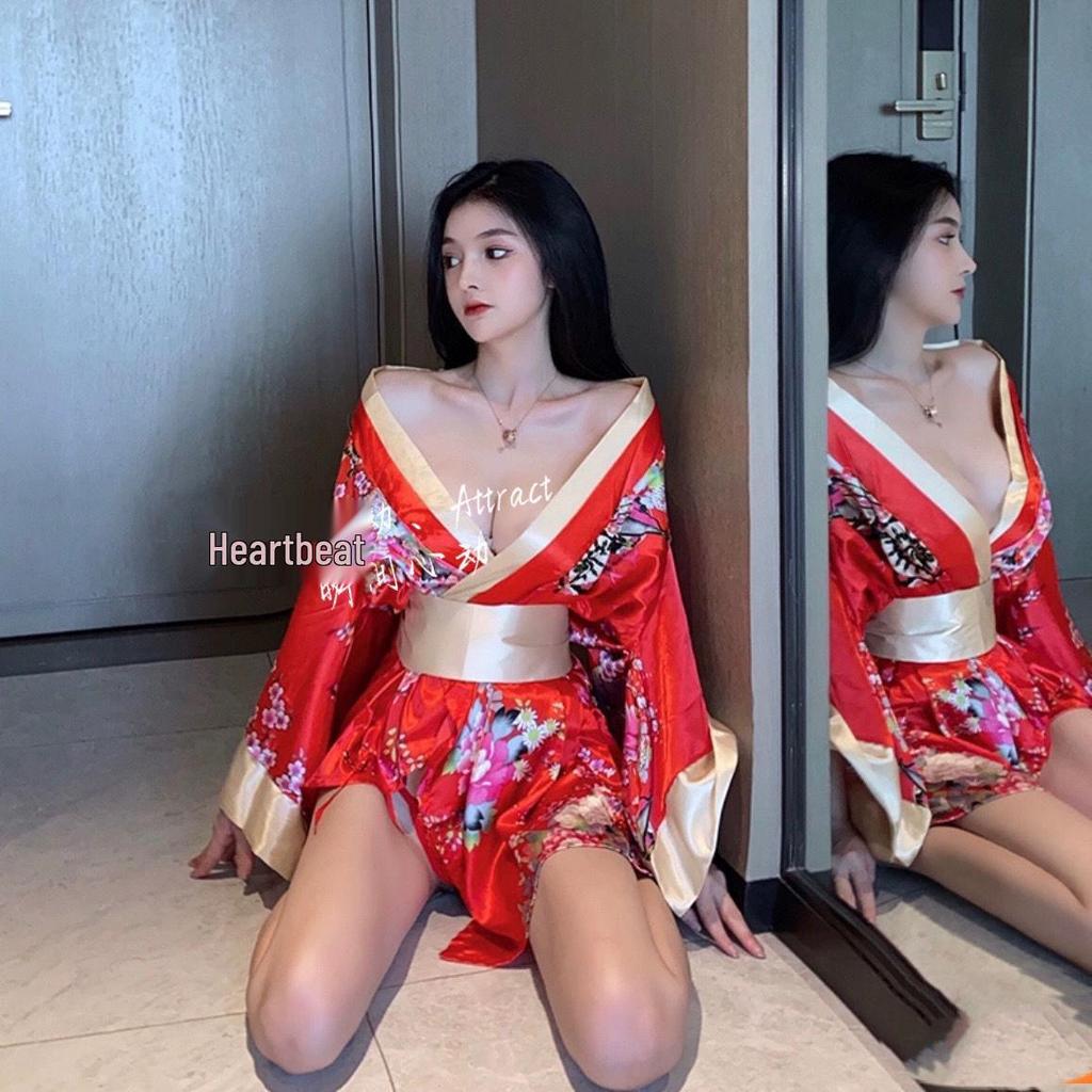 Seductive Deep V Geisha Kimono Lingerie Nightgown for Women