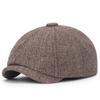 New Vintage Wool Tweed Navy Blue Herringbone Newsboy Cap Unisex 8-Quarter Panel Style Flat Caps Women Driver Beret Shelby Hat