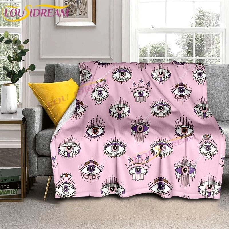 Evil Eye włoski prezent Malocchio Eye niebieski i biały koc rzut koc narzuta na kanapę Boho Chic Distressed Tribal Decor
