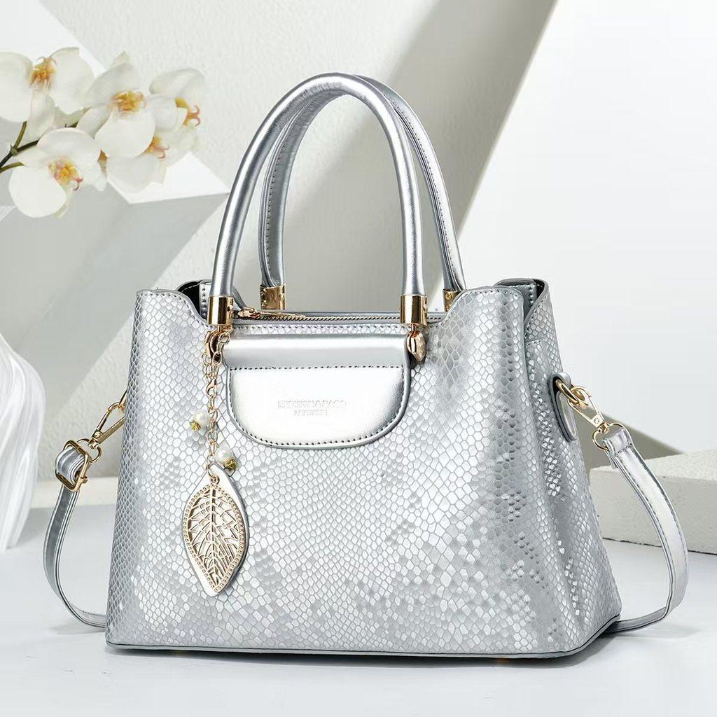 Pu Snake Skin Handbag With Zipper Closure For Daily Casual Use
