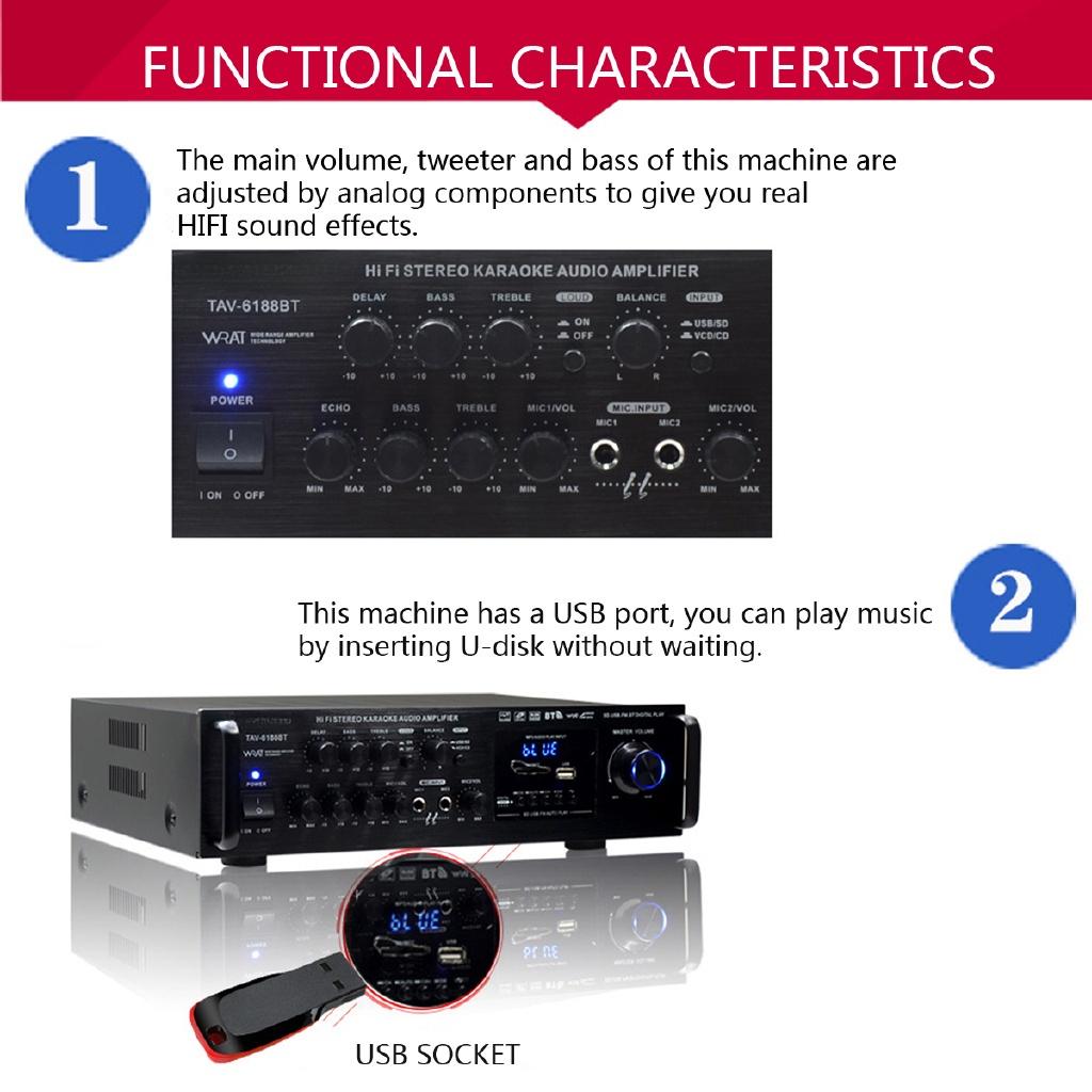 2000W 2CH Home Stereo Power Amplifier Audio Karaoke Car Hi-Fi FM Amplifier US Plug With Remote Control For Car Home