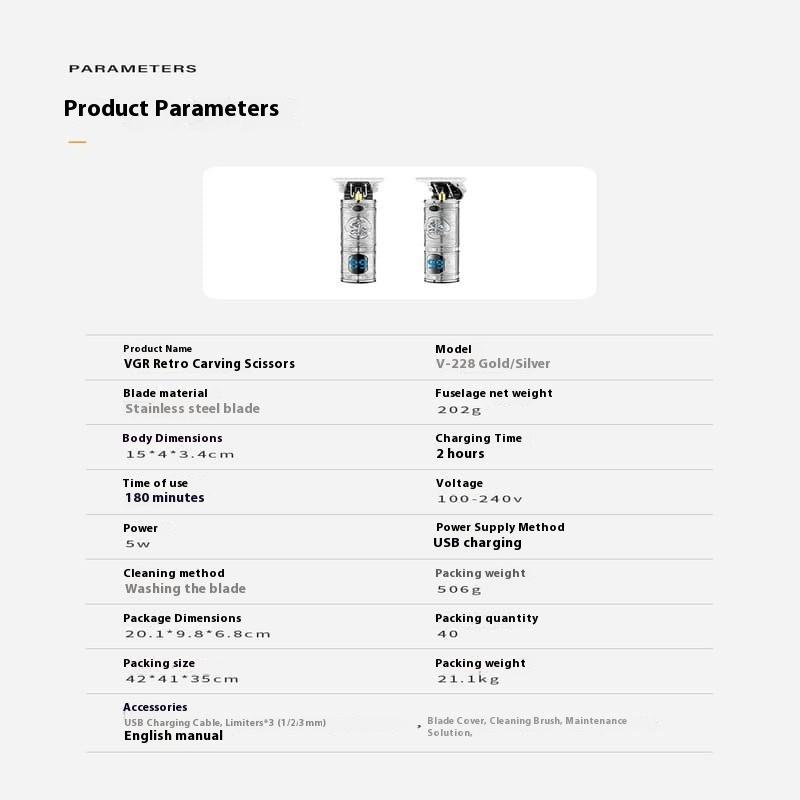 Original VGR-228 Upgrade T9 Electric Hair Clipper Professional Metal Shell Hair Trimmer for Men Rechargeable Hair Cutting Machine Digital Display