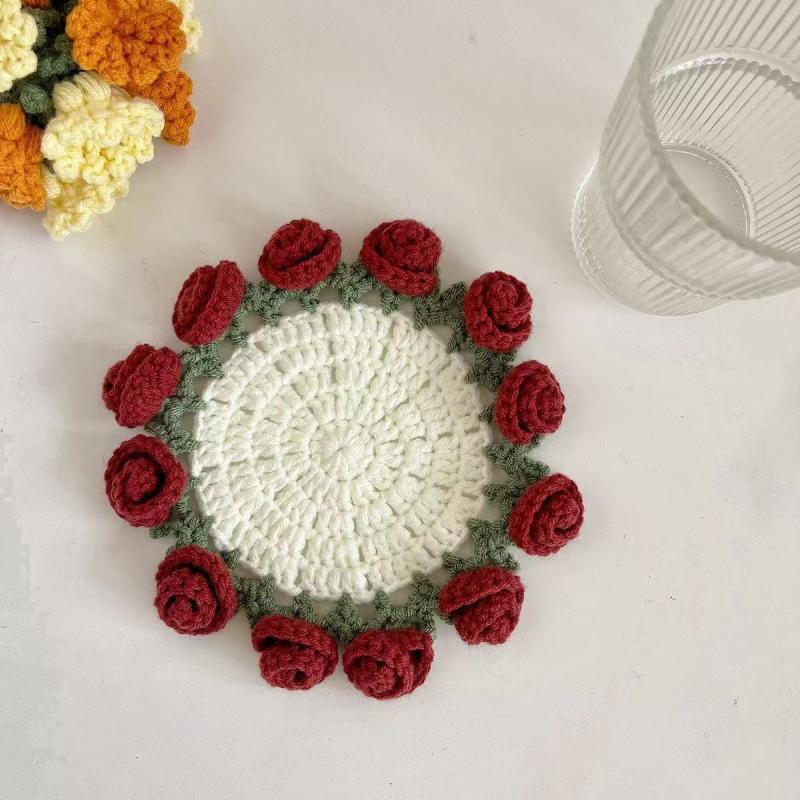 

Diy Rose Bouquet Coaster Material Kit Handmade Crochet Flower Placemat Cupmat Home Desktop Potted Plant Ornaments Gift