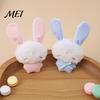 Fluffy Animal Pendant Ribbon Bow Rabbit Plush for Backpacks, Stuffed Plaid Ear Keychain Bunny Bag Charm, Soft Decoration Lightweight