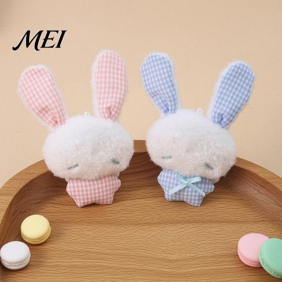 Fluffy Animal Pendant Ribbon Bow Rabbit Plush for Backpacks, Stuffed Plaid Ear Keychain Bunny Bag Charm, Soft Decoration Lightweight