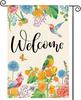 Summer Hummingbird Parrot Welcome Garden Ag 12 X 18 Inch Double Sided, French Vintage Peony Oral Farmhouse Burlap Small