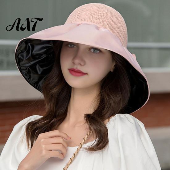 Sun Protection Hat for Outdoor Woven Hat, Women Wide Brim Beach Floppy Breathable with Bow, UV Summer Vacation Camping Travel Accessories