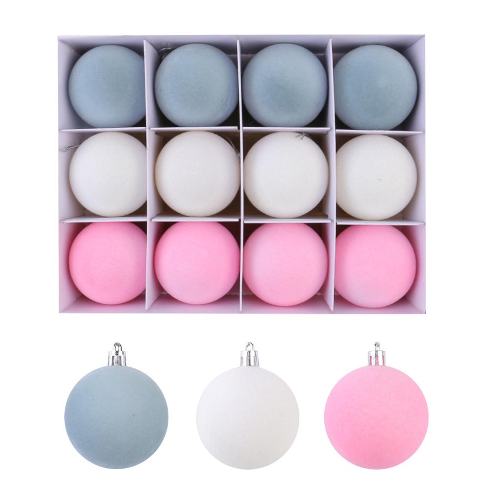 Set of 12 Velvet Touch Christmas Ornaments Lightweight 6CM Flocked Christmas Balls for Office and Home Ambiances