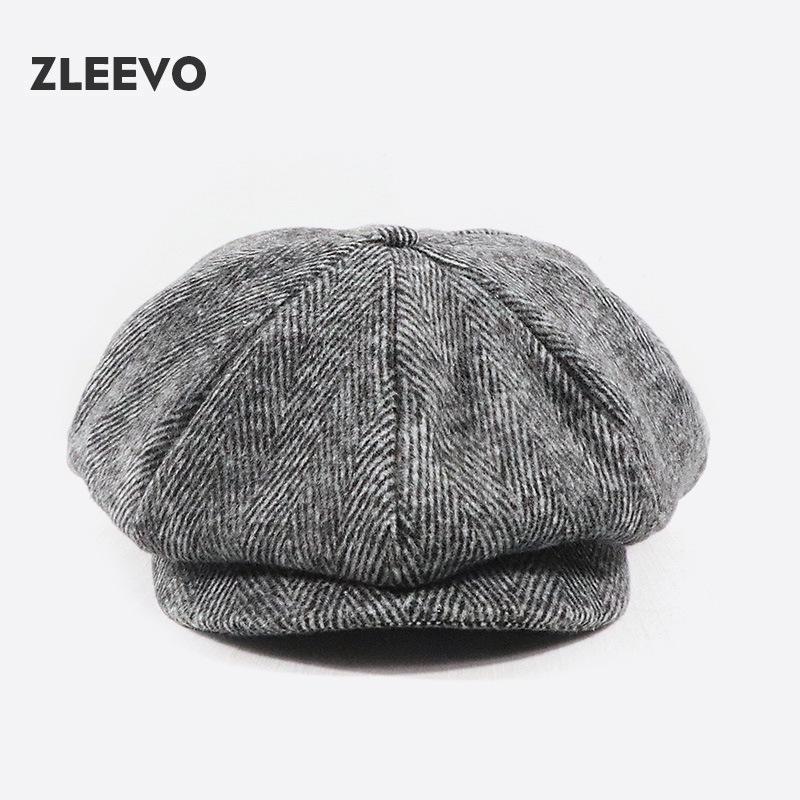 Yangguan/ZLEEVO Unisex Autumn/Winter Newsboy Cap - British Retro Style, Octagonal Design, Painter's Large Head Fit.