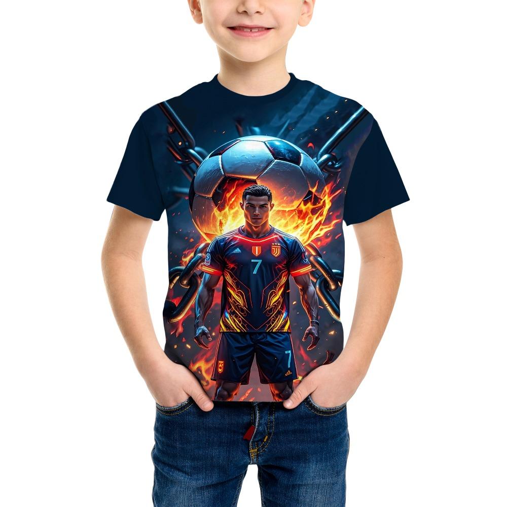 Boys' fashionable 3D printed T-shirt - short sleeved round neck casual street wear, suitable for young people's bicycle design