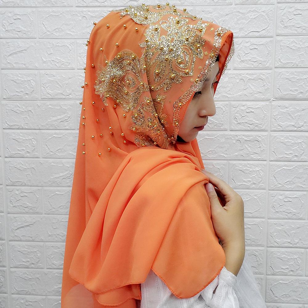 Šifonový šátek na hlavu s korálky a kamínky: Prodyšná ochrana proti slunci muslimský šátek v etnickém stylu