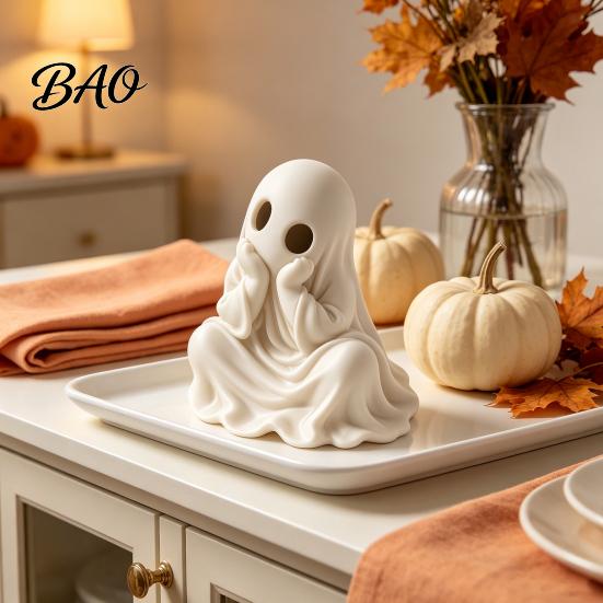 Unique Holiday Gift for Friends 3D Printed Halloween Ghost Figurine, Cute Chin-Resting Spooky Desk Decor, Modern Decor Shelf Funny Ornament Home Party