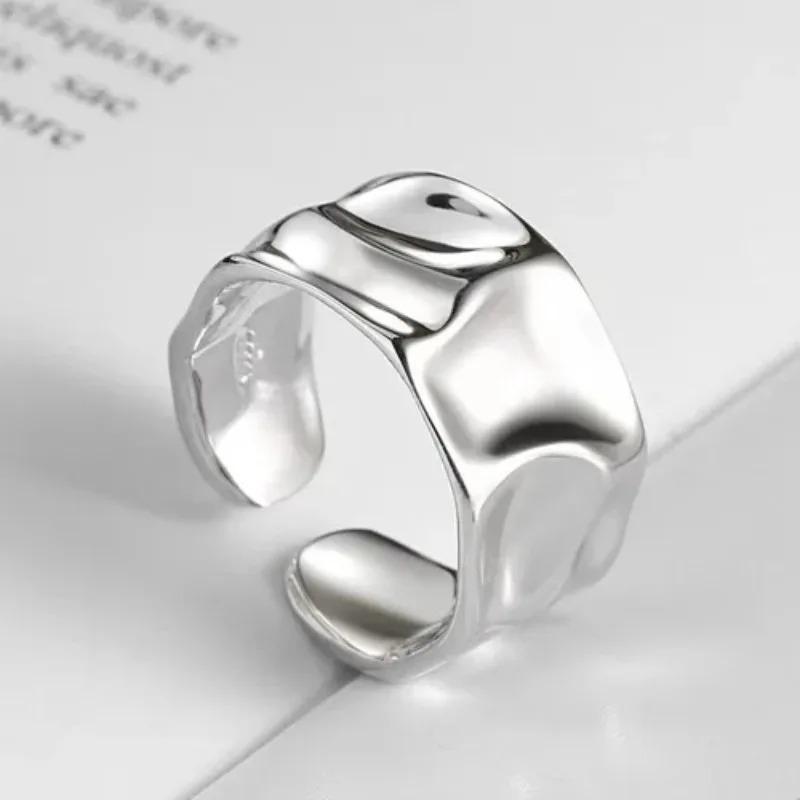 Silver Simple Punk Hollow Rings for Women Geometric Fashion Open Adjustable Handmade Party Jewelry Gift Allergy Engagement Ring