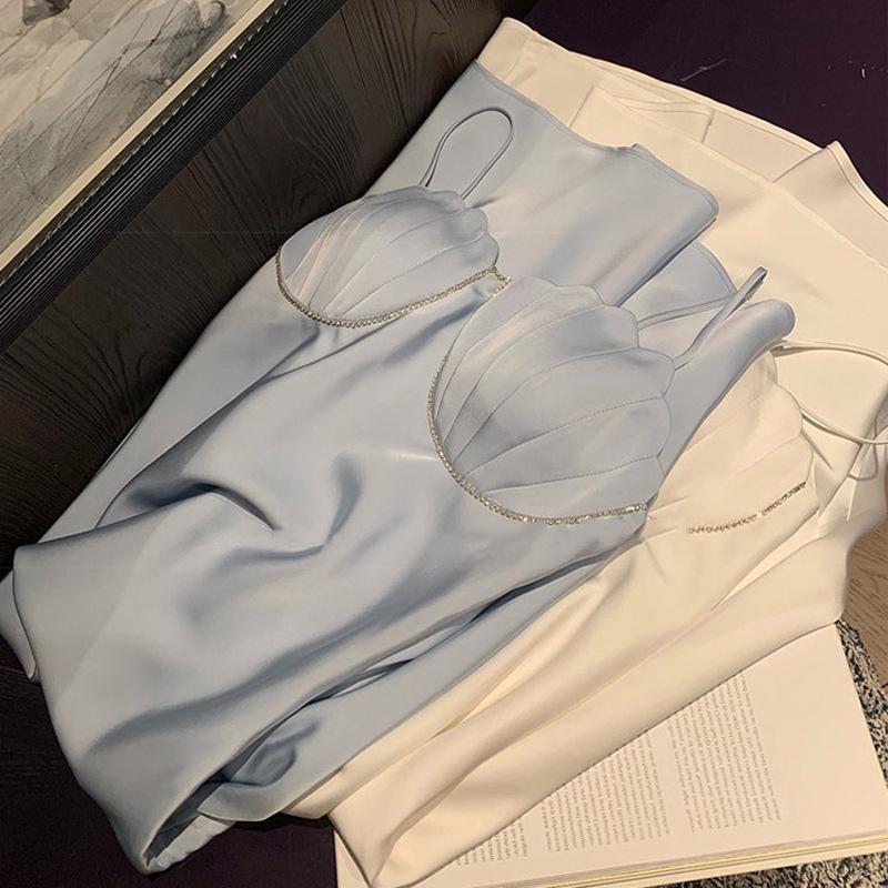 Twilight Waltz Bias-Cut Satin Dress with Lotus Leaf Hem