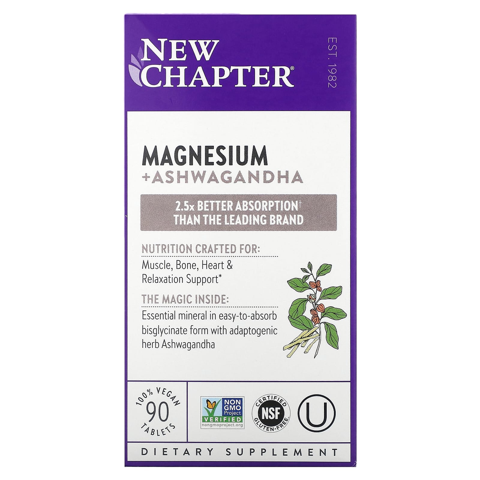 

Magnesium + Ashwagandha, Veggie Tablets, 90 Tablets