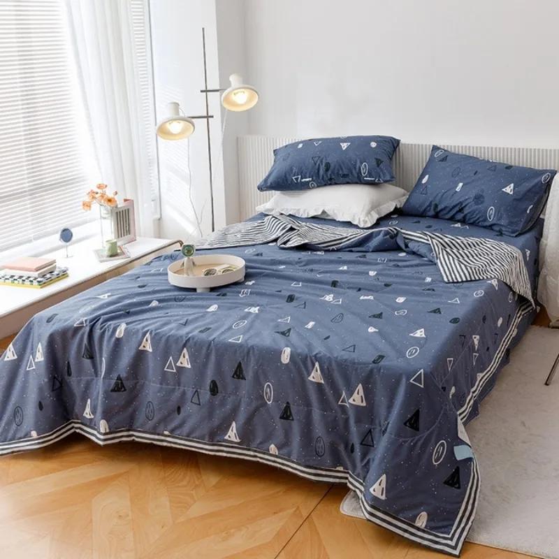 Cotton summer quilt air conditioner Xia Liang quilt pure cotton bed sheet4-piece set dormitory single summer thin quilt washable