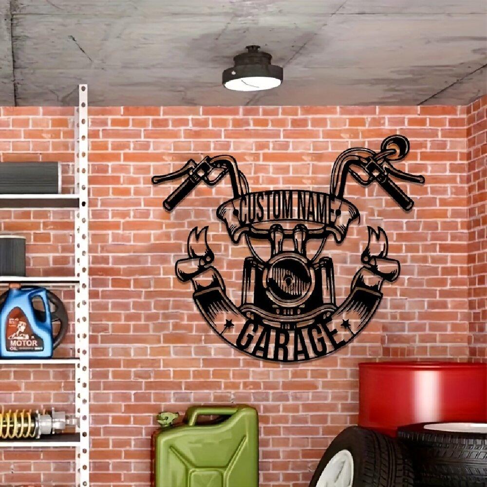 Motorcycle Garage Decor with Custom Name/Text, for Man Cave/Workshop/Rooms Decor, Birthday/Housewarming/Easter Present for Biker