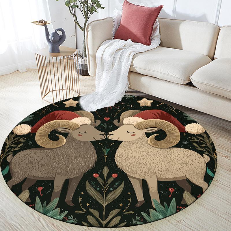 

Symmetrical Animals in Grass,Round Area Rug,Carpet Rug for Living Room Bedroom Sofa Playroom Decor,Non-slip Floor Mat 80cmx80cm
