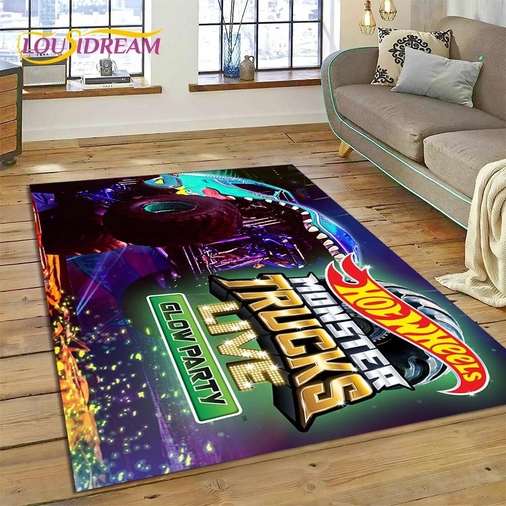 Tapete Cartoon Monster Truck Monster Jam para Sala de Estar Quarto Decoração de Casa, Tapete de Chão Antiderrapante Decoração para Sofá Capacho