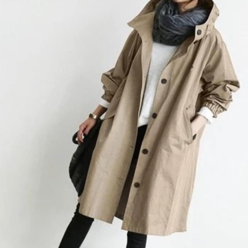 Autumn Long Sleeve Casual Plus Size Hooded Coats Women Fashion Think Mid Length Loose Outerwear Jackets Women Solid Elegant Street Solid Jacket 25331