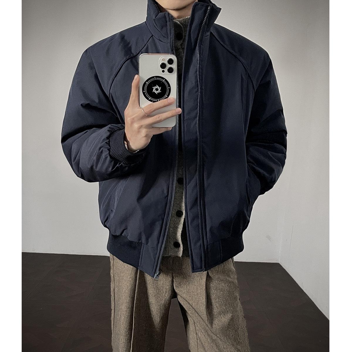 Зимняя ветровка в американском стиле: Воротник-стойка, Хлопок, Универсальный свободный крой, Модная унисекс куртка-бомбер. 2XL