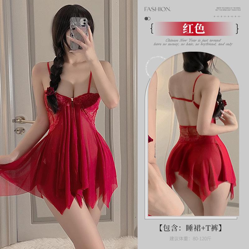 Sex underwear women's perspective mesh sexy temptation hot open suspender nightdress large size pajamas