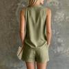 Women's Casual Two Piece Set Sleeveless V Neck Loose Fit Top with Shorts Summer Outfit Lightweight Breathable Fabric